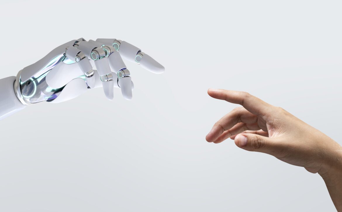 Technology human touch background, modern remake of The Creation